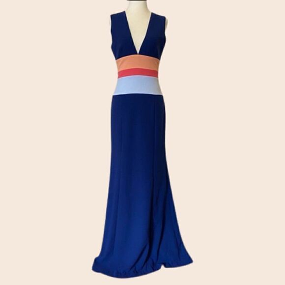 BCBG Max Azria Lizette Maxi Colorblock Dress w/ Train Size 2 - Picture 1 of 11